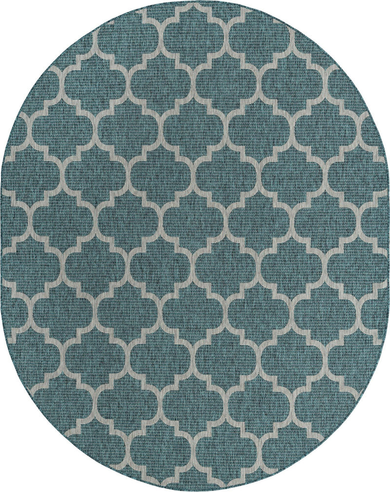 Garden Lattice Oasis Collection Area Rug - Arbor (Teal) Oval Teal Main