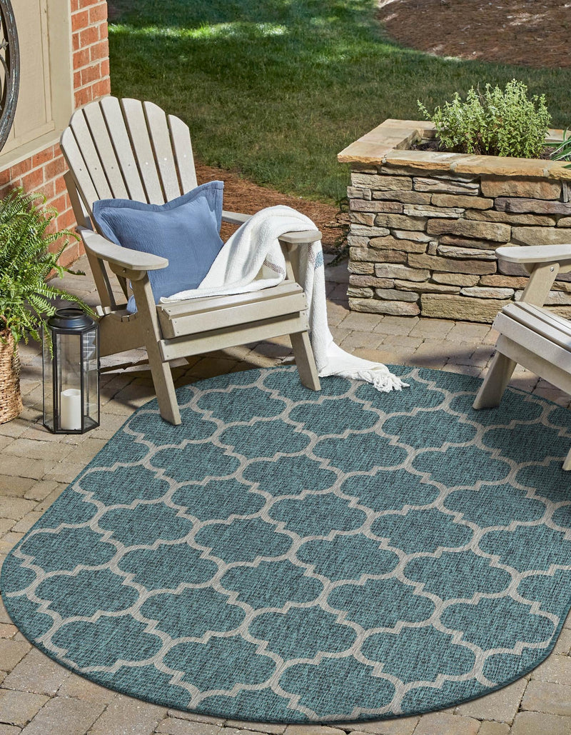 Garden Lattice Oasis Collection Area Rug - Arbor (Teal) Oval Teal  lifestyle 0