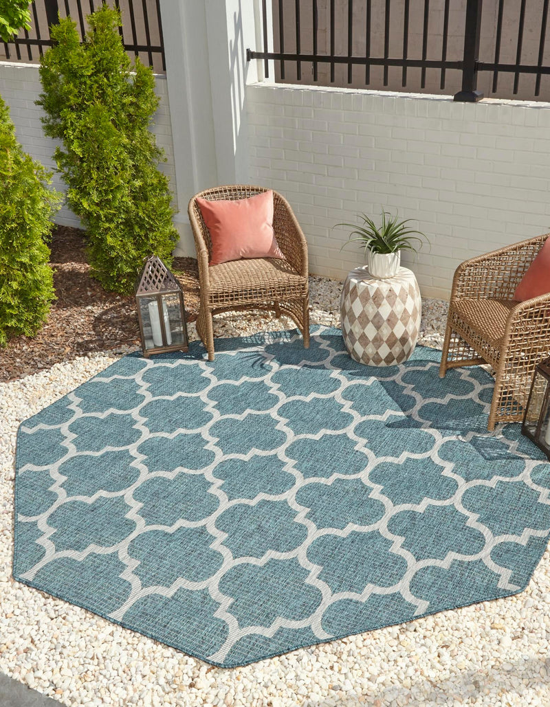 Garden Lattice Oasis Collection Area Rug - Arbor (Teal) Octagon Teal  lifestyle 0