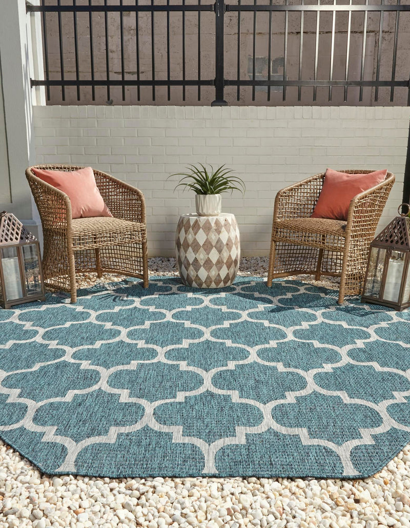 Garden Lattice Oasis Collection Area Rug - Arbor (Teal) Octagon Teal  lifestyle 2