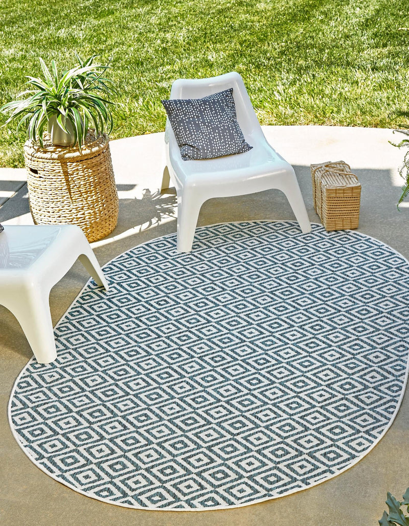 Urban Oasis Rugs Collection Area Rug -  Rooftop (Teal) Oval Teal  lifestyle 0