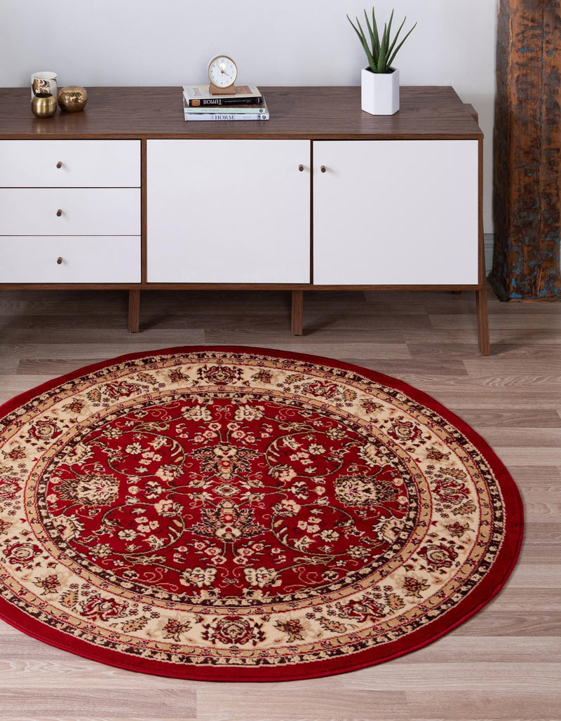 Isfahan Elegance Collection Area Rug - Naghsh-e Jahan (Burgundy) Round Burgundy  lifestyle 40