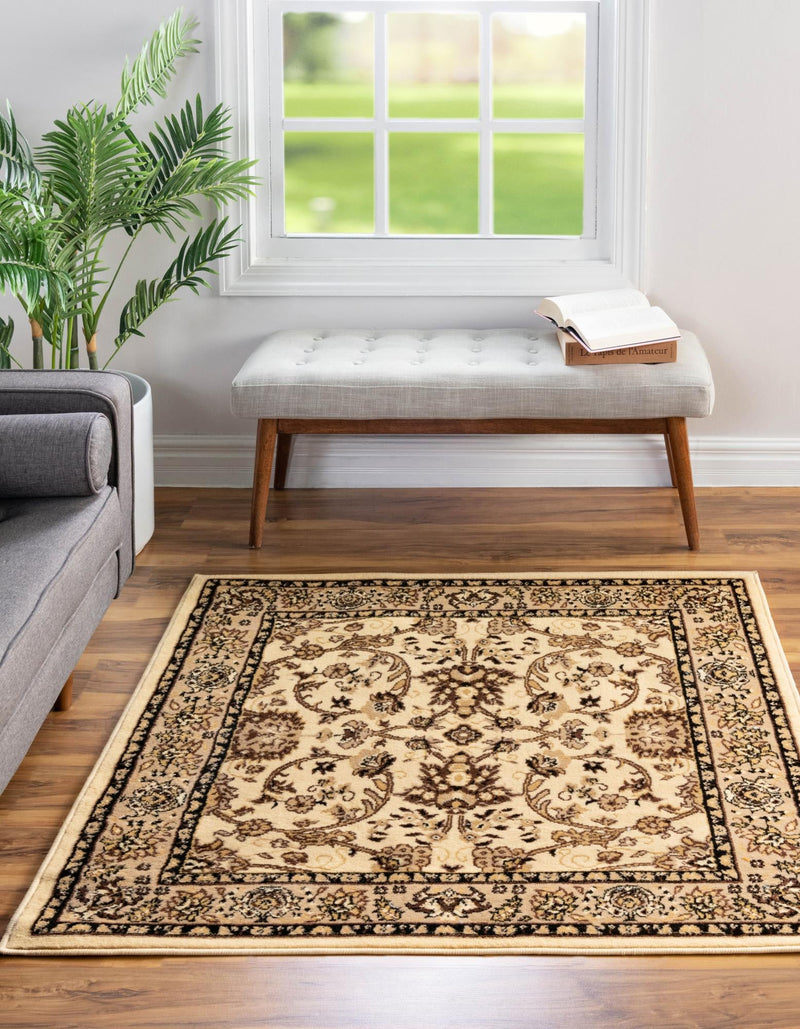 Isfahan Elegance Collection Area Rug - Naghsh-e Jahan (Ivory) Square Ivory  lifestyle 24