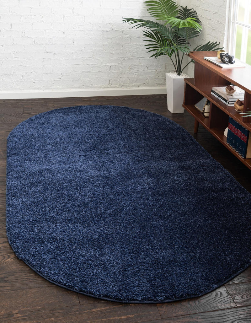 Solid Shag Seaside Collection Area Rug - Azure Cove (Navy Blue) Oval Navy Blue  lifestyle 26