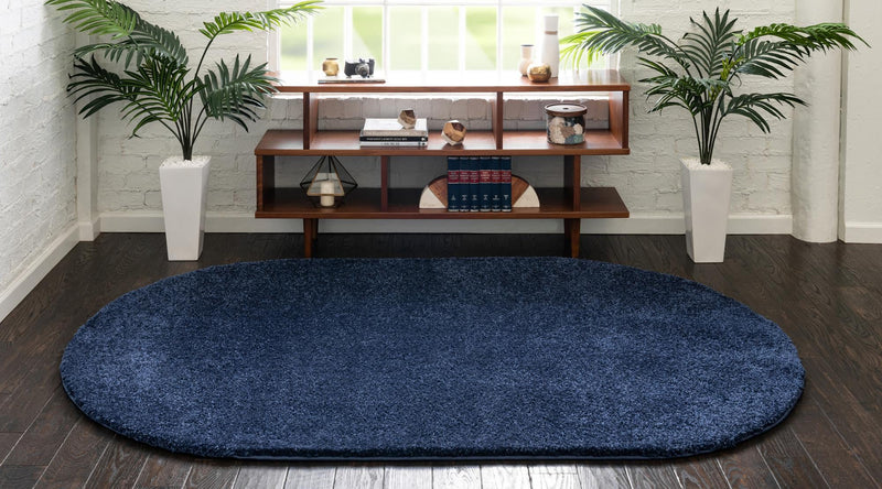 Solid Shag Seaside Collection Area Rug - Azure Cove (Navy Blue) Oval Navy Blue  lifestyle 35