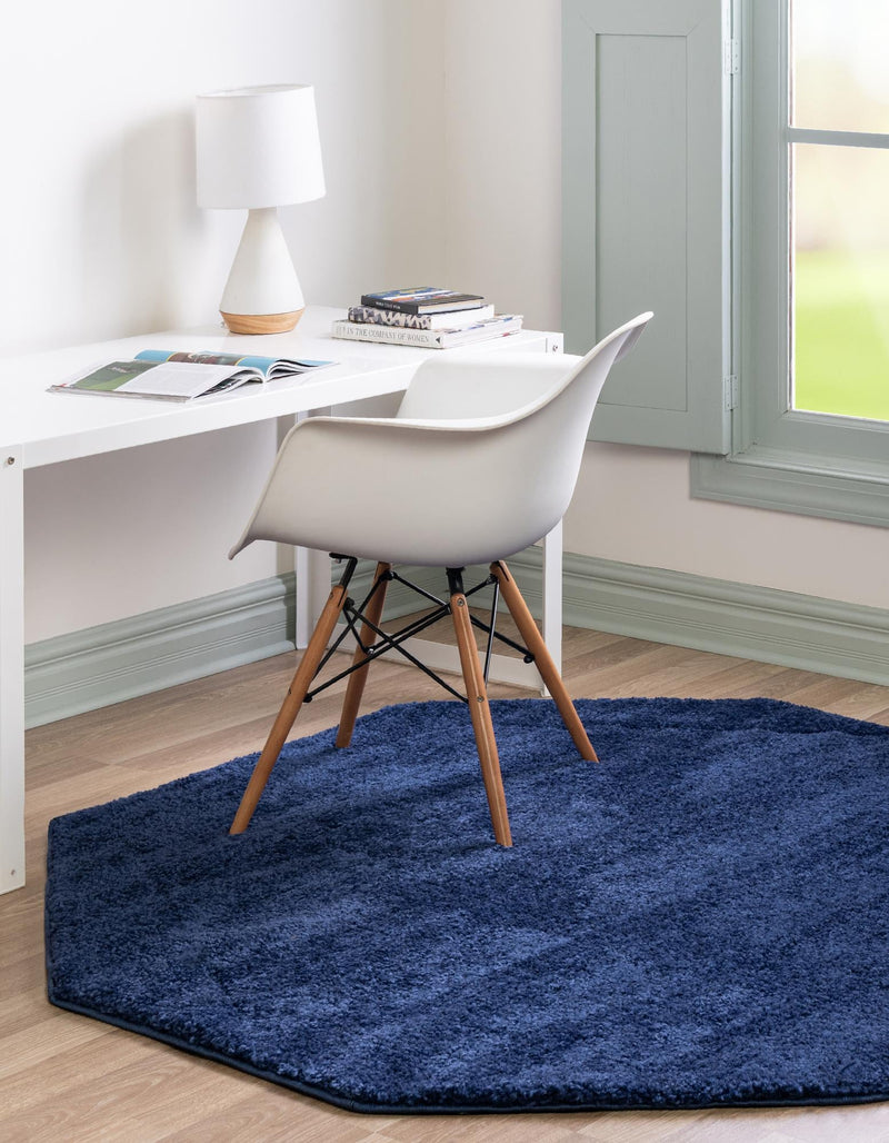 Solid Shag Seaside Collection Area Rug - Azure Cove (Navy Blue) Octagon Navy Blue  lifestyle 32