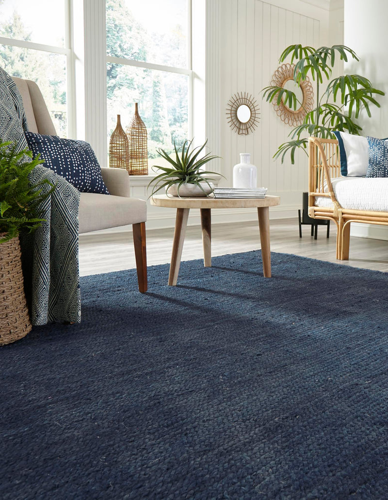 Woven Seaside Jute Collection Area Rug - Savannah (Navy Blue) Square Navy Blue  lifestyle 35