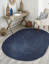 Woven Seaside Jute Collection Area Rug - Savannah (Navy Blue) Oval Navy Blue  lifestyle 30