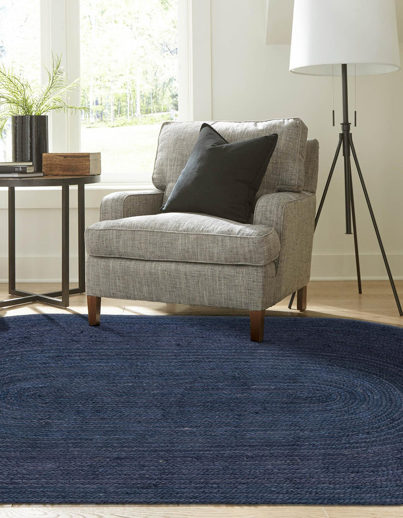 Woven Seaside Jute Collection Area Rug - Savannah (Navy Blue) Oval Navy Blue  lifestyle 36