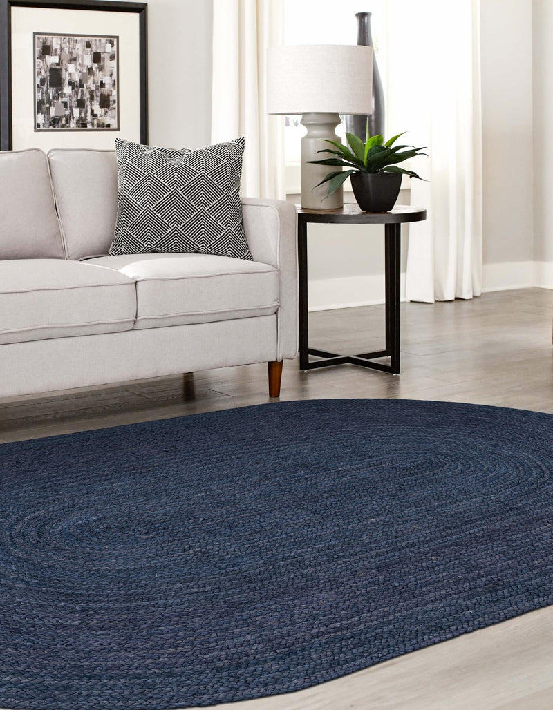 Woven Seaside Jute Collection Area Rug - Savannah (Navy Blue) Oval Navy Blue  lifestyle 50