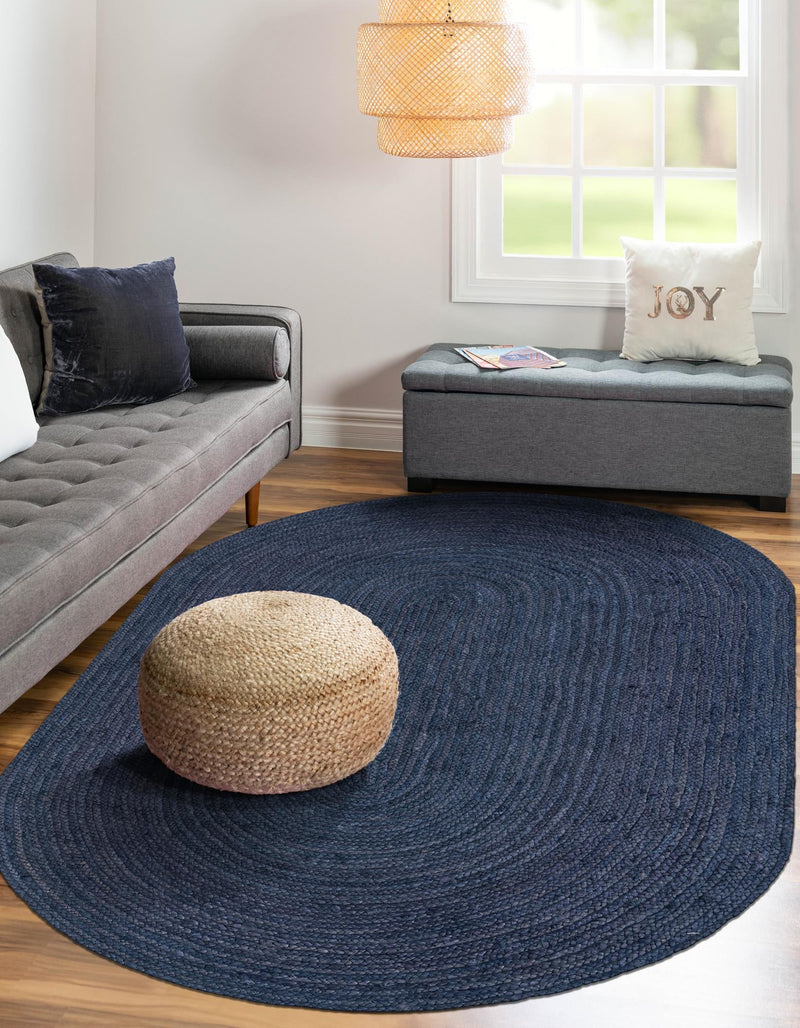 Woven Seaside Jute Collection Area Rug - Savannah (Navy Blue) Oval Navy Blue  lifestyle 55