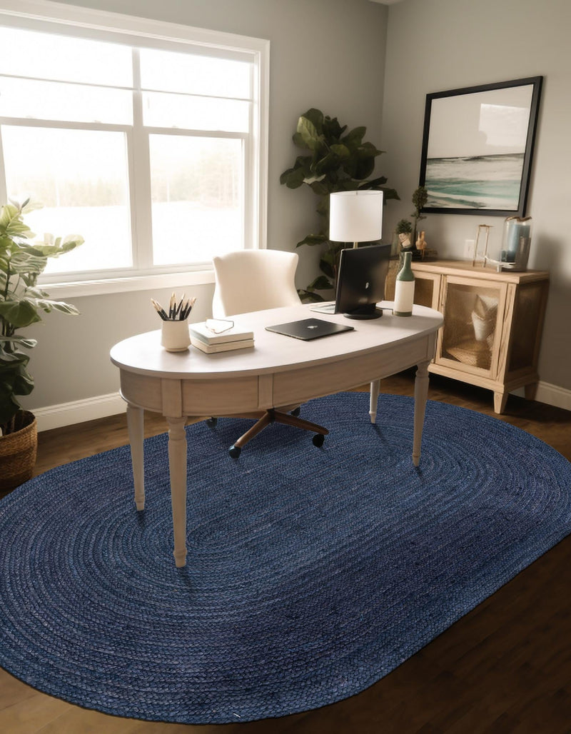 Woven Seaside Jute Collection Area Rug - Savannah (Navy Blue) Oval Navy Blue  lifestyle 68