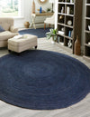 Woven Seaside Jute Collection Area Rug - Savannah (Navy Blue) Round Navy Blue  lifestyle 31