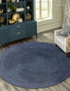 Woven Seaside Jute Collection Area Rug - Savannah (Navy Blue) Round Navy Blue  lifestyle 37