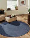 Woven Seaside Jute Collection Area Rug - Savannah (Navy Blue) Round Navy Blue  lifestyle 42