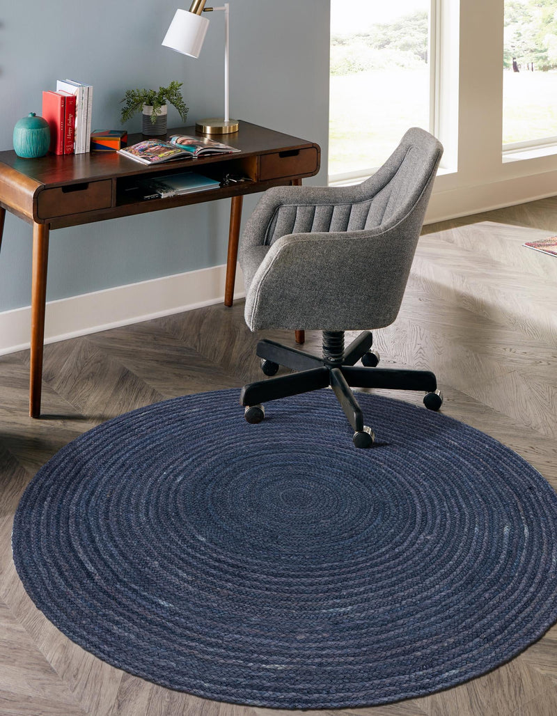 Woven Seaside Jute Collection Area Rug - Savannah (Navy Blue) Round Navy Blue  lifestyle 51