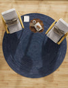 Woven Seaside Jute Collection Area Rug - Savannah (Navy Blue) Round Navy Blue  lifestyle 72