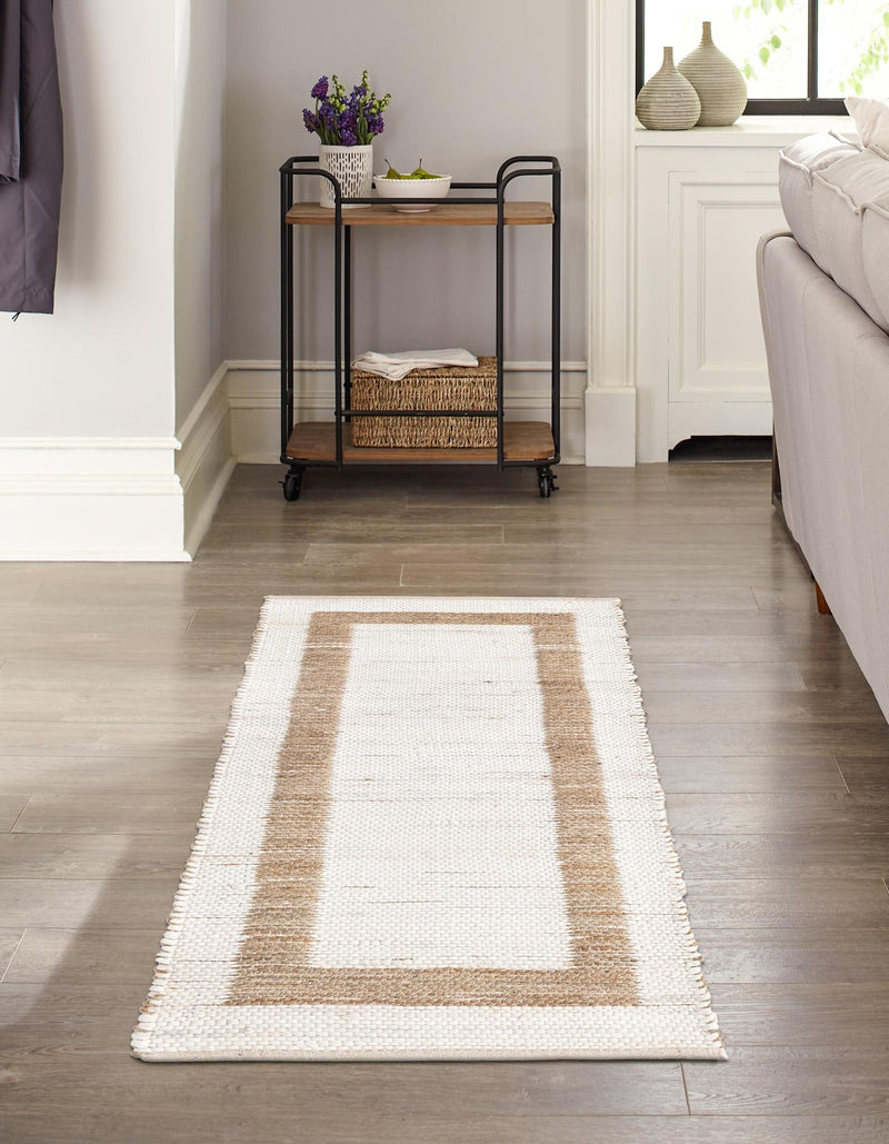 Osian Looms Collection Area Rug - Durham Runner White and Natural  lifestyle 90