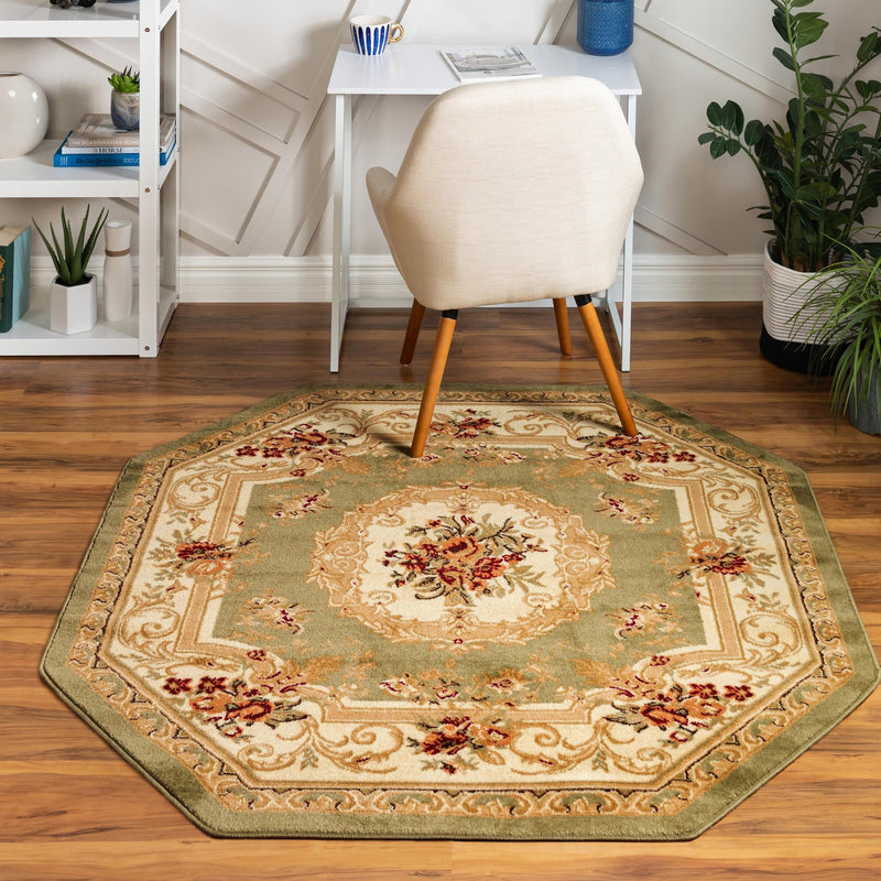 Versailles Elegance Collection Area Rug -  Louveciennes (Green) Octagon Green  lifestyle 25