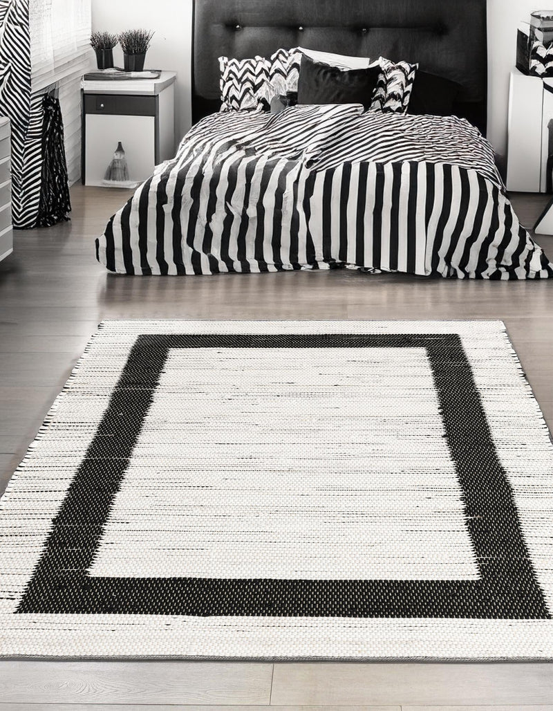 Osian Looms Collection Area Rug - Durham Rectangle White and Black  lifestyle 43