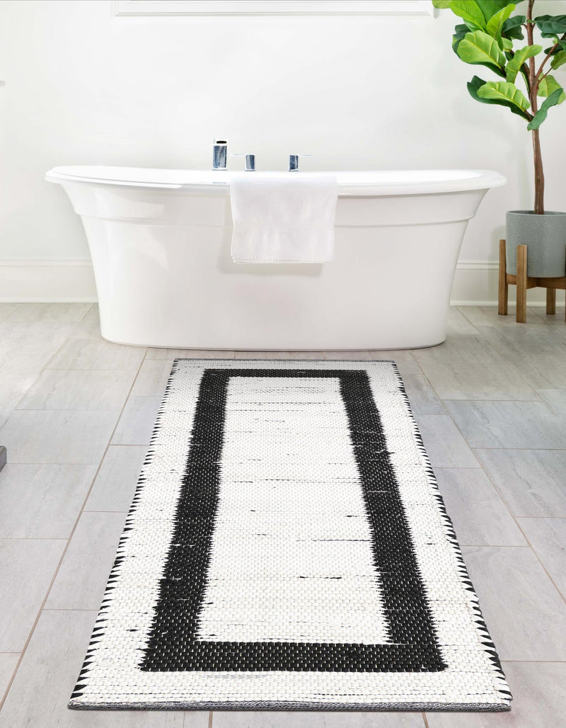 Osian Looms Collection Area Rug - Durham Runner White and Black  lifestyle 98