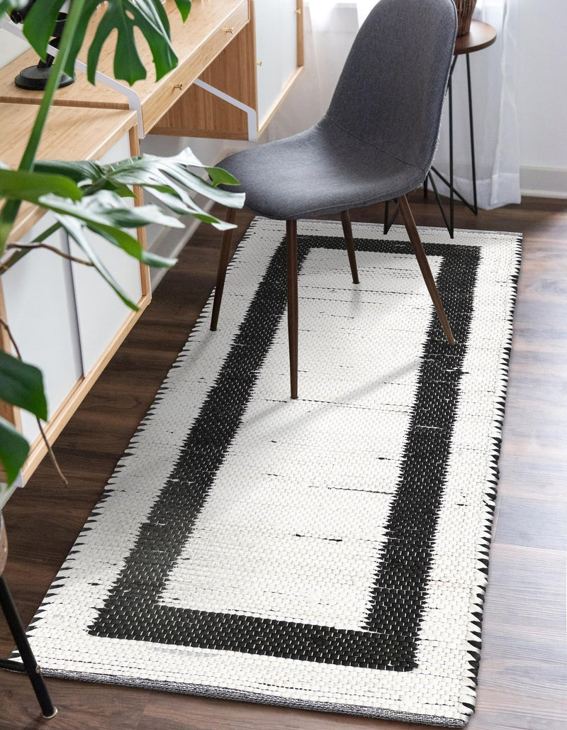 Osian Looms Collection Area Rug - Durham Runner White and Black  lifestyle 106