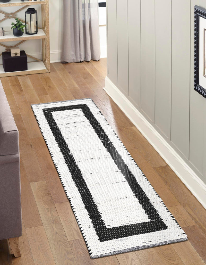 Osian Looms Collection Area Rug - Durham Runner White and Black  lifestyle 114