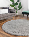 Cozy Comfort Shag Collection Area Rug - Hearthside (Light Gray) Round Light Gray  lifestyle 9