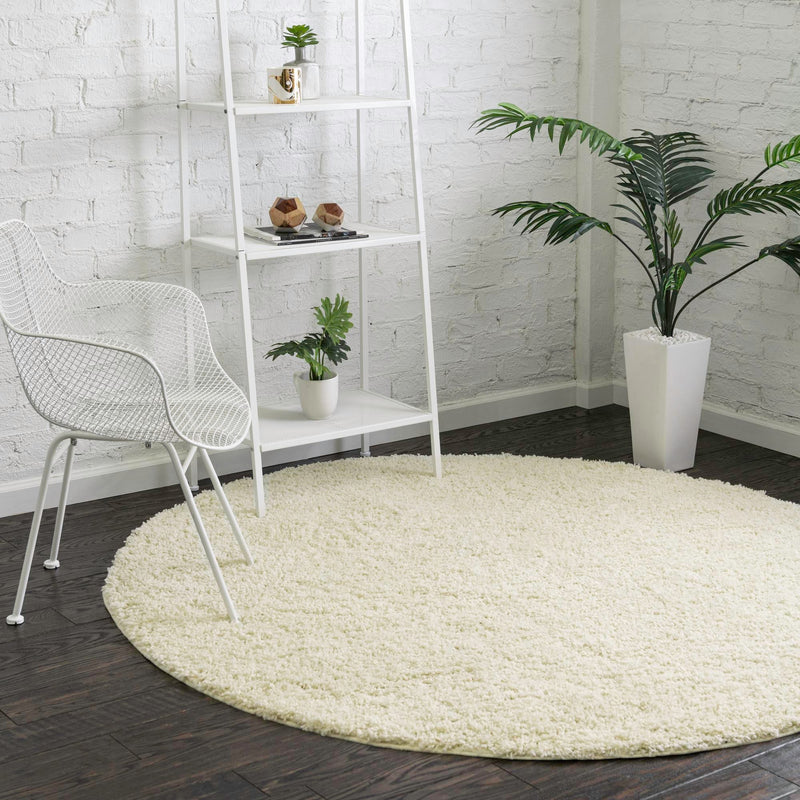 Cozy Comfort Shag Collection Area Rug - Hearthside (Ivory) Round Ivory  lifestyle 10