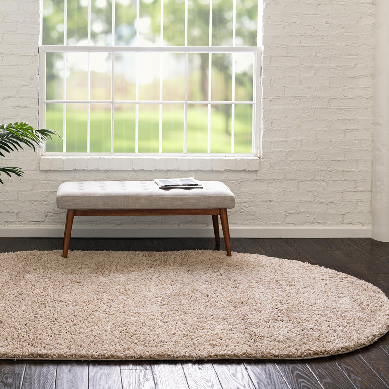 Cozy Comfort Shag Collection Area Rug - Hearthside (Taupe) Oval Taupe  lifestyle 10