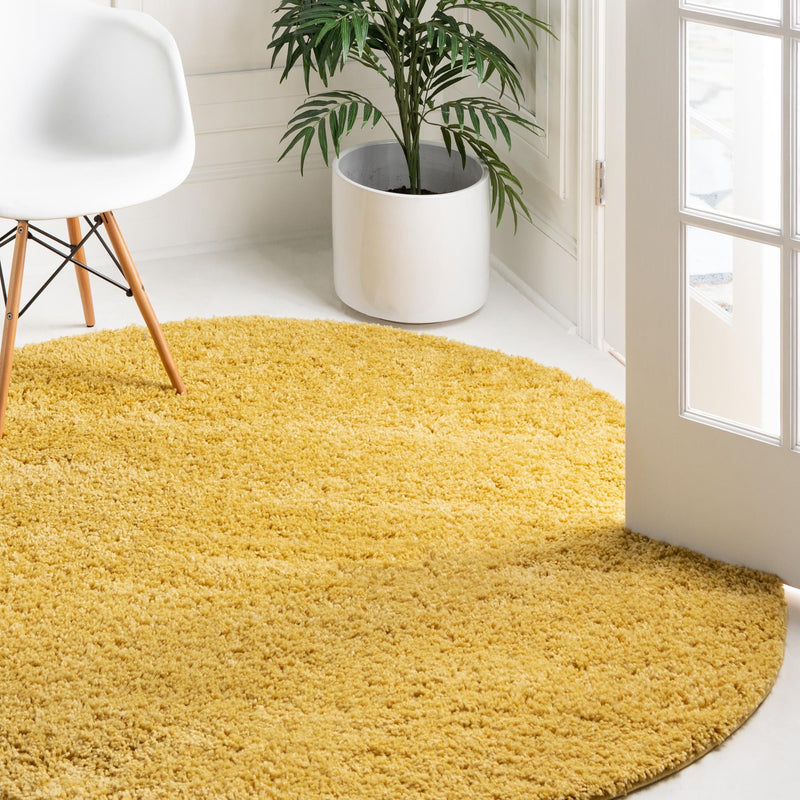 Cozy Comfort Shag Collection Area Rug - Hearthside (Yellow) Round Yellow  lifestyle 14