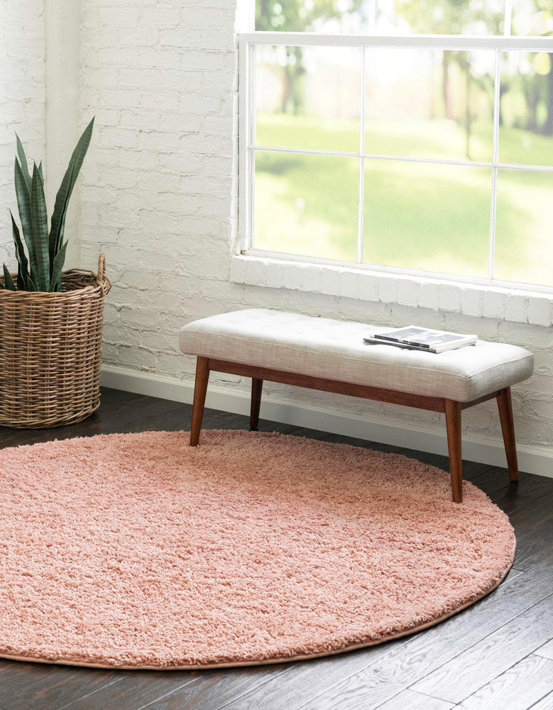 Cozy Comfort Shag Collection Area Rug - Hearthside (Rose Pink) Round Rose Pink  lifestyle 9