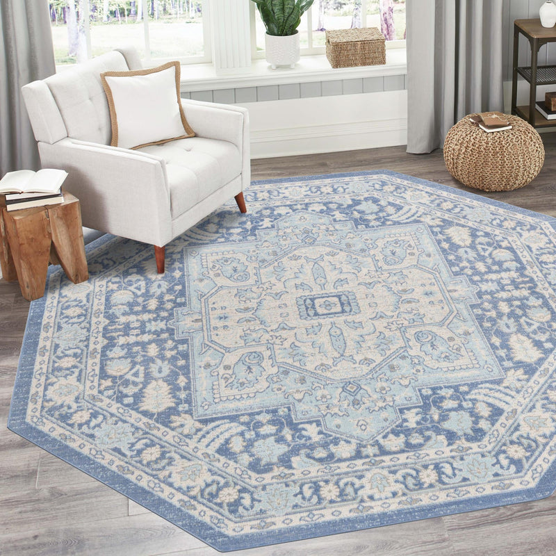 Savannah Series Collection Area Rug - Charleston (French Blue) Octagon French Blue  lifestyle 76