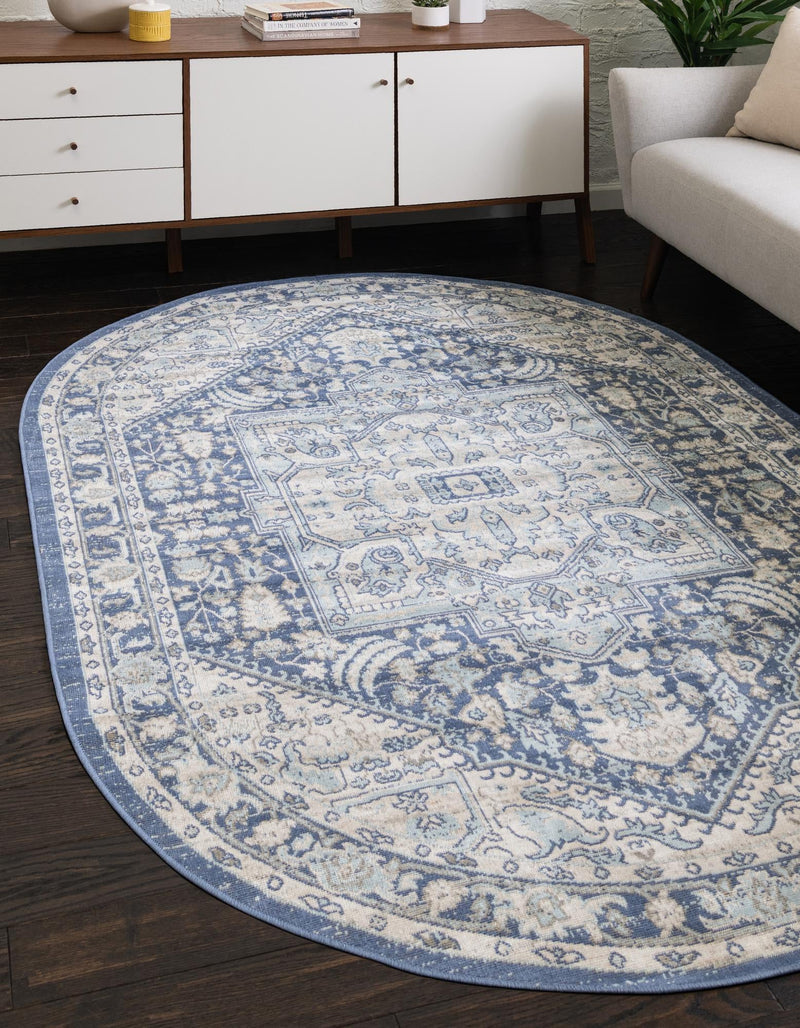 Savannah Series Collection Area Rug - Charleston (French Blue) Oval French Blue  lifestyle 19