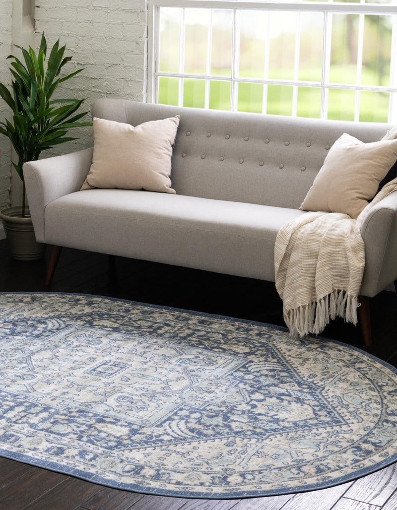 Savannah Series Collection Area Rug - Charleston (French Blue) Oval French Blue  lifestyle 24