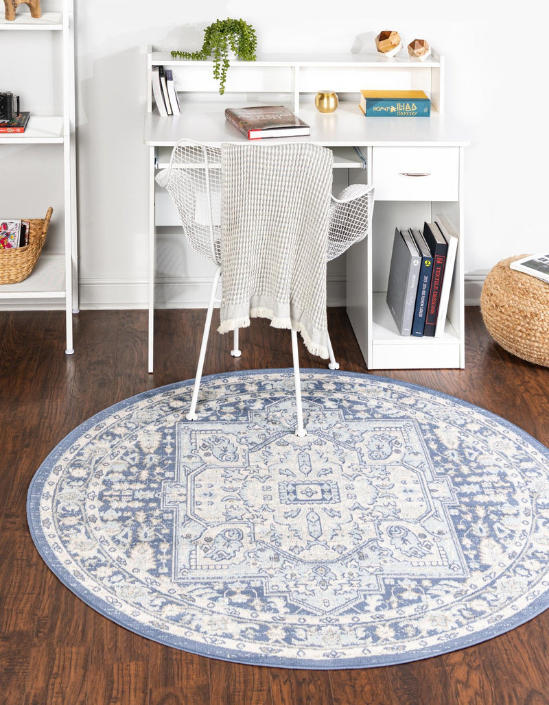 Savannah Series Collection Area Rug - Charleston (French Blue) Round French Blue  lifestyle 22