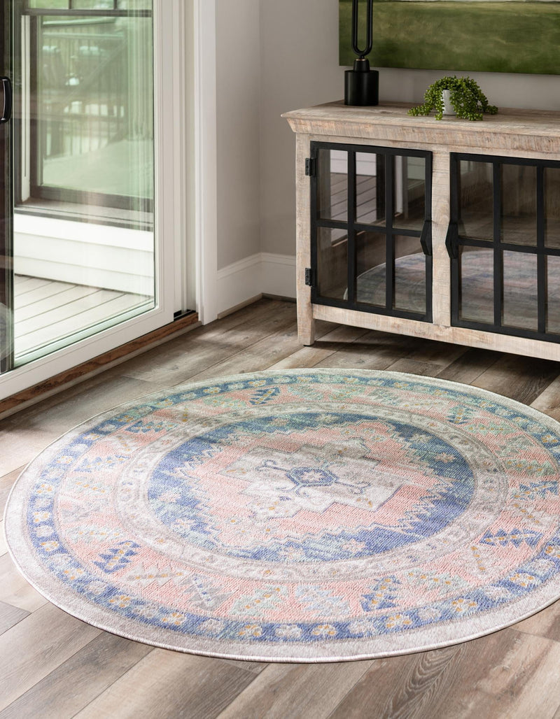 Savannah Series Collection Area Rug -  Augusta (French Blue) Round French Blue  lifestyle 21