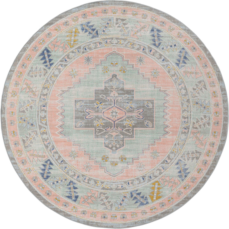 Savannah Series Collection Area Rug -  Augusta (Pink) Round Pink  lifestyle 17