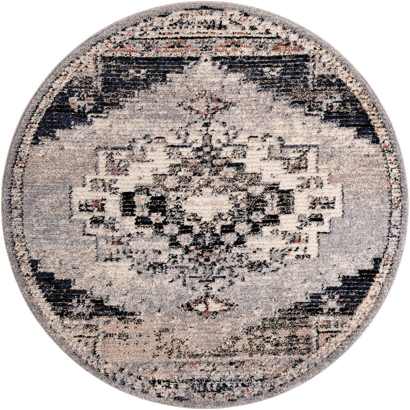 Santa Fe Trails Collection Area Rug -  Mesa Round Gray  lifestyle 34