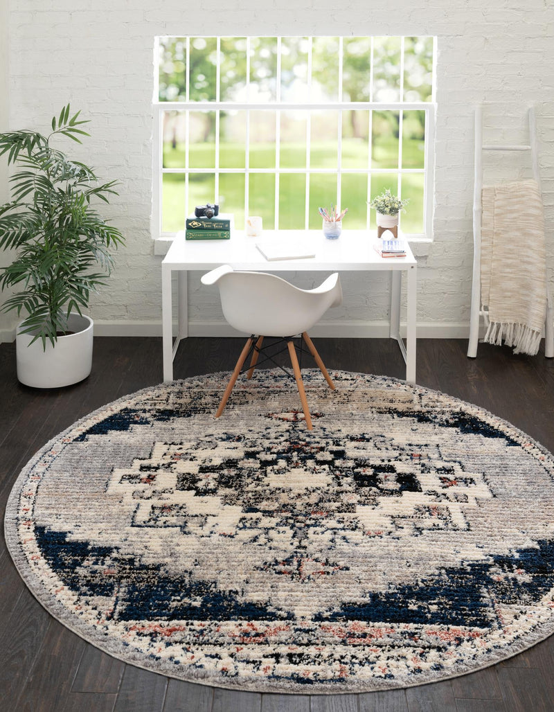 Santa Fe Trails Collection Area Rug -  Mesa Round Gray  lifestyle 64