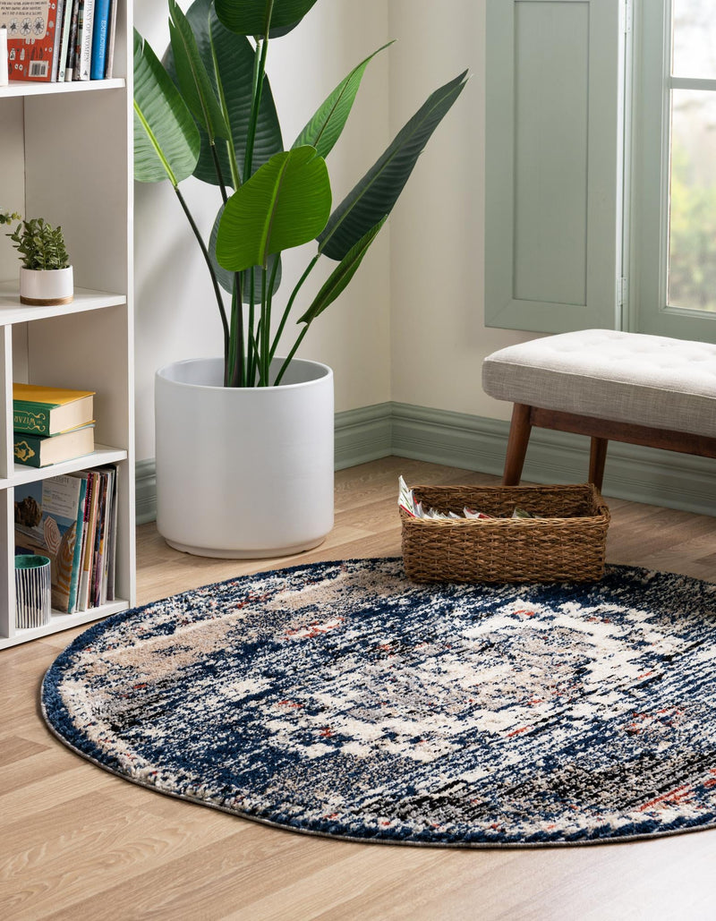 Santa Fe Trails Collection Area Rug -  Mesa Round Blue  lifestyle 56