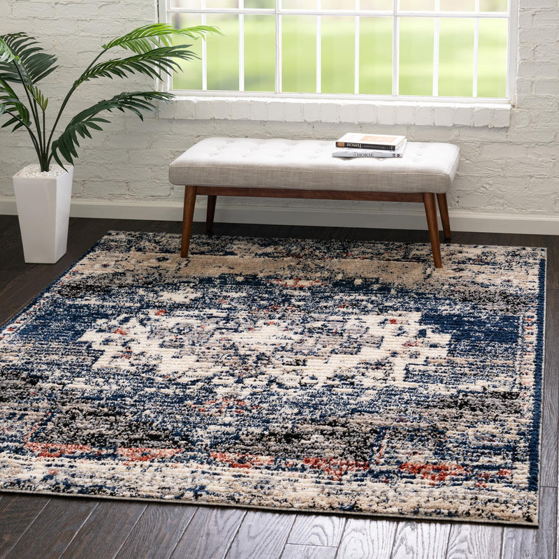 Santa Fe Trails Collection Area Rug -  Mesa Square Blue  lifestyle 52