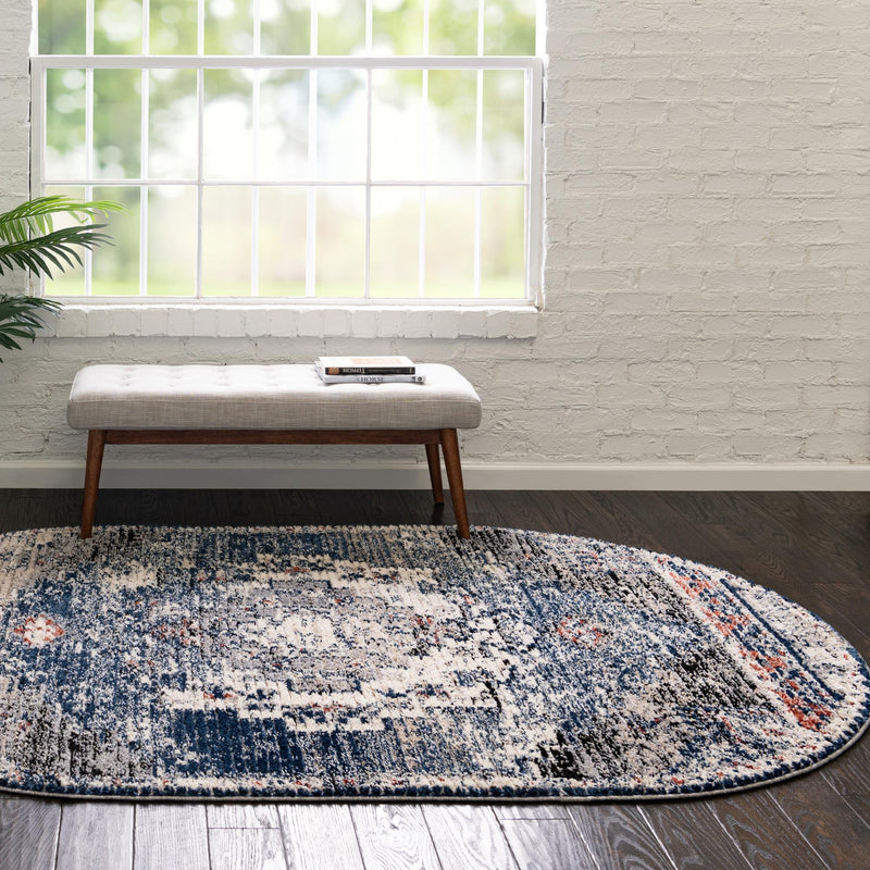 Santa Fe Trails Collection Area Rug -  Mesa Oval Blue  lifestyle 42