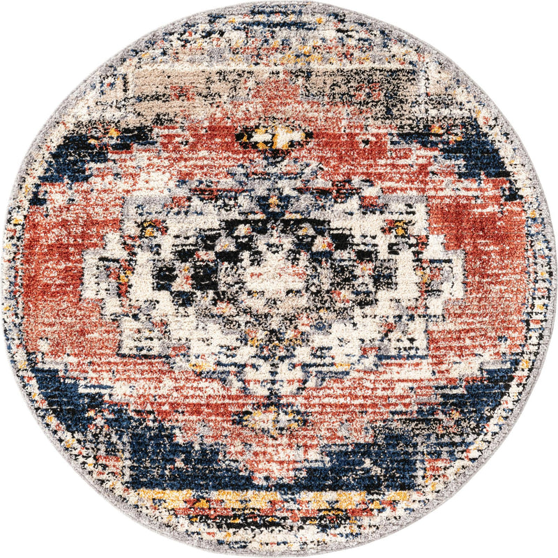 Santa Fe Trails Collection Area Rug -  Mesa Round Rust Red  lifestyle 39