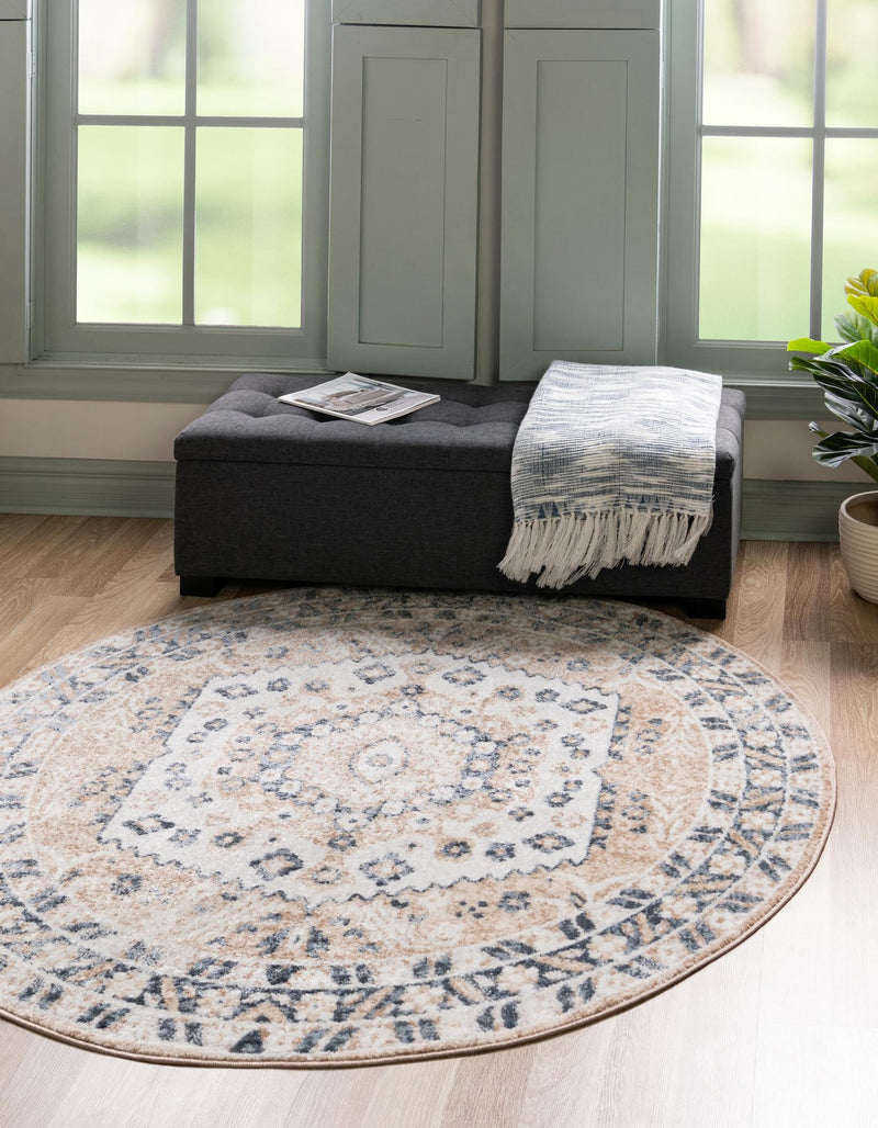 Cambridge Classics Collection Area Rug -  Magdalene (Beige) Round Beige  lifestyle 18