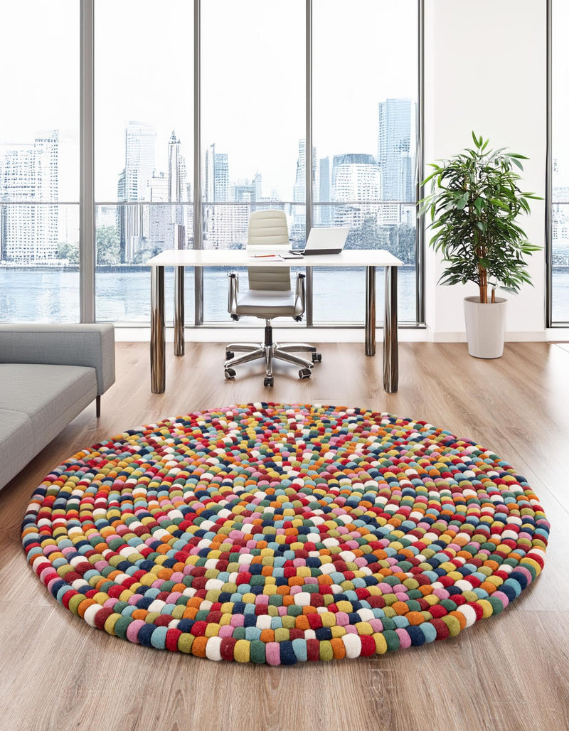 Wool Sphere Alley Collection Area Rug - Sphereville (Multi) Round Multi  lifestyle 40