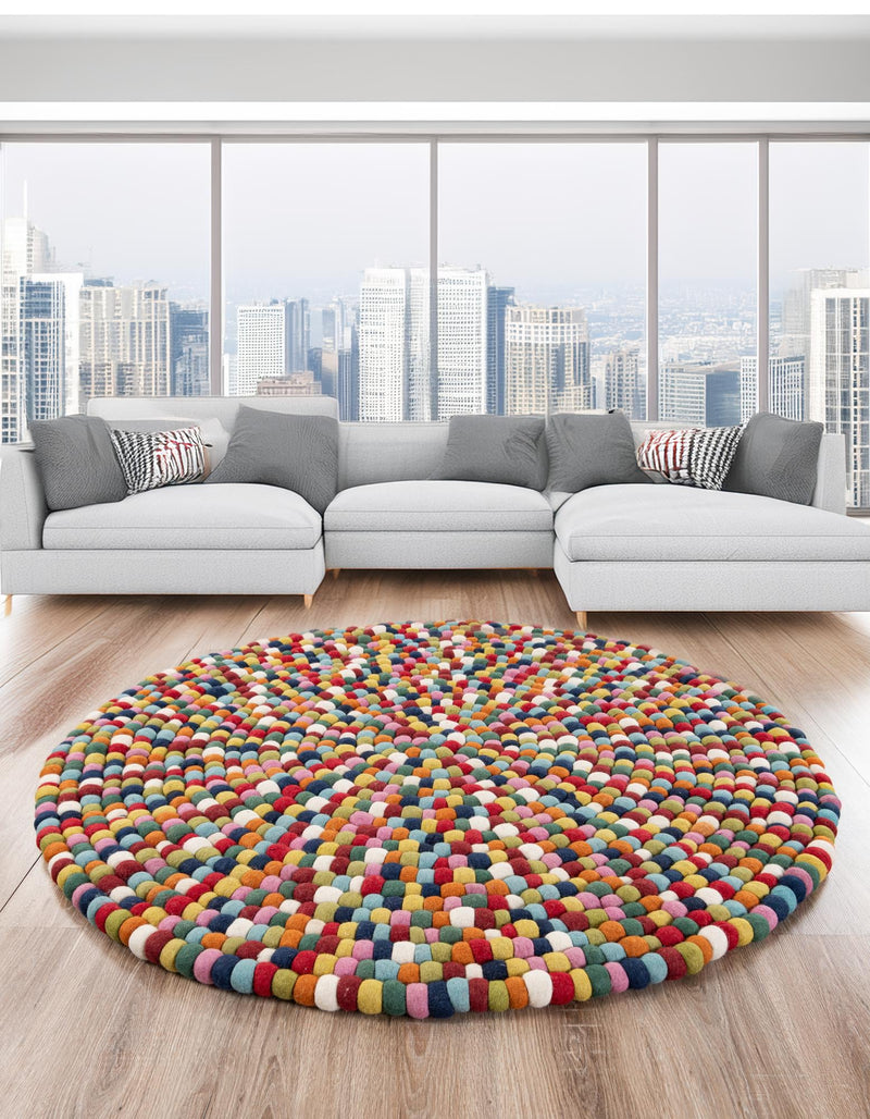 Wool Sphere Alley Collection Area Rug - Sphereville (Multi) Round Multi  lifestyle 44