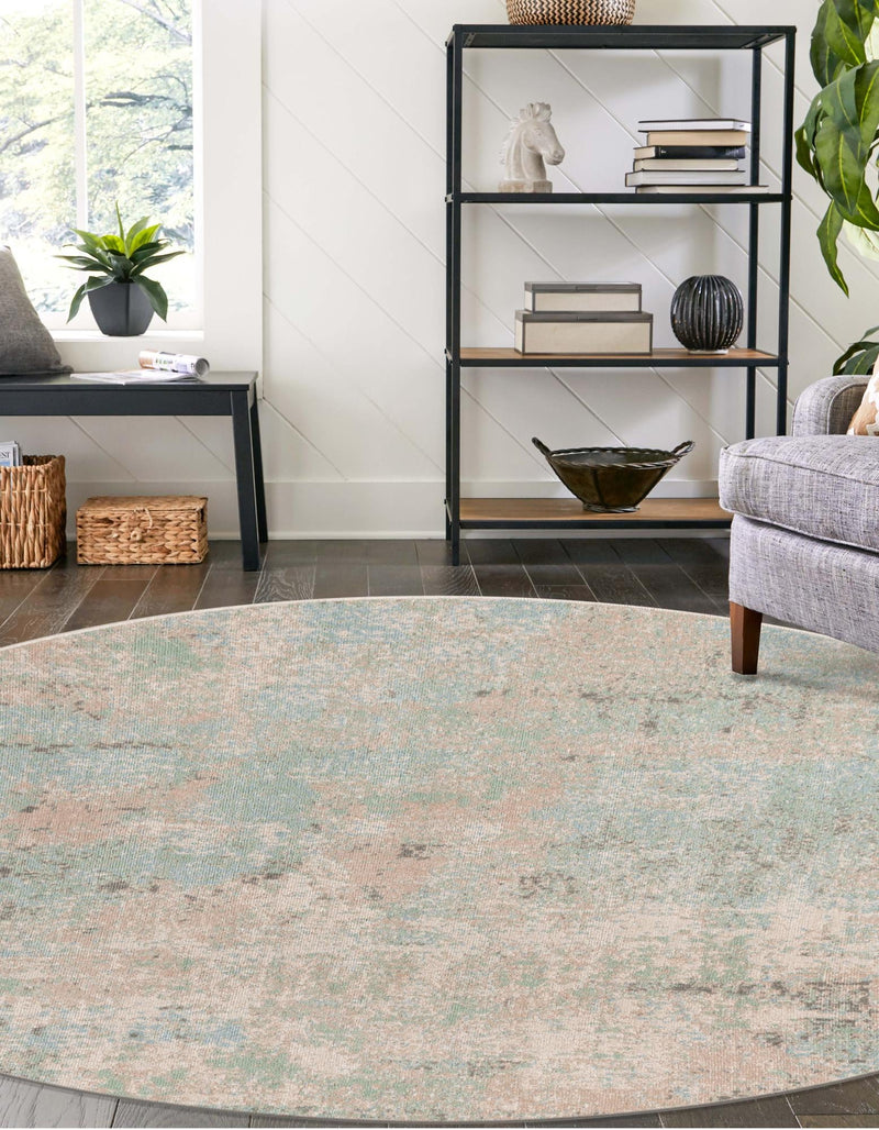 Lagoon Oasis Collection Area Rug -  Seagrass Round Teal  lifestyle 38