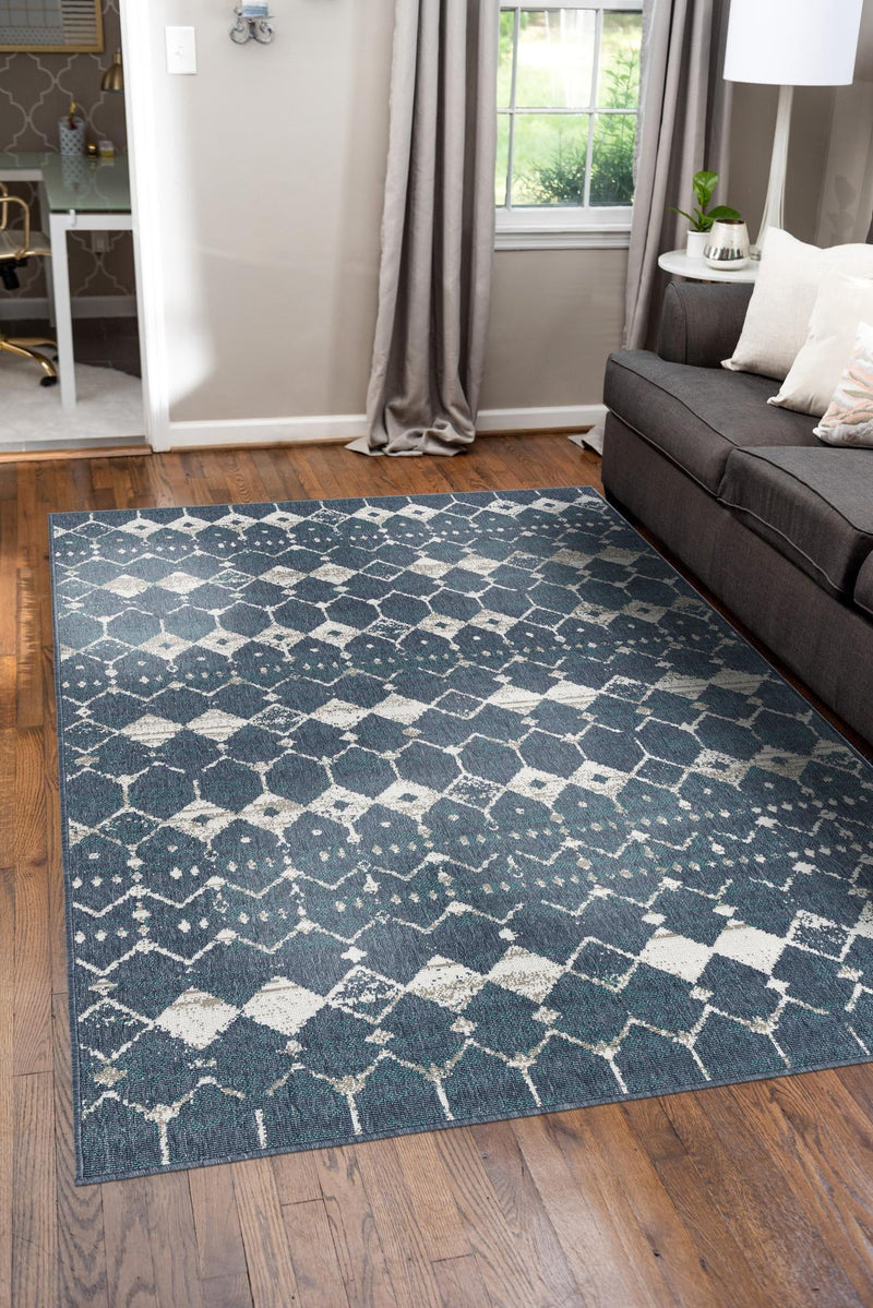 Seaside Lattice Collection Area Rug -  Margate Rectangle Navy Blue  lifestyle 20