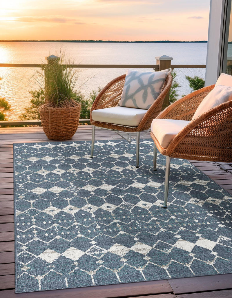 Seaside Lattice Collection Area Rug -  Margate Rectangle Navy Blue  lifestyle 50